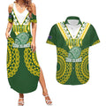Custom Avaiki Cook Islands Rugby Couples Matching Summer Maxi Dress and Hawaiian Shirt Kuki Airani Tatau Green - Aussie Hoodie