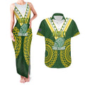 Custom Avaiki Cook Islands Rugby Couples Matching Tank Maxi Dress and Hawaiian Shirt Kuki Airani Tatau Green - Aussie Hoodie