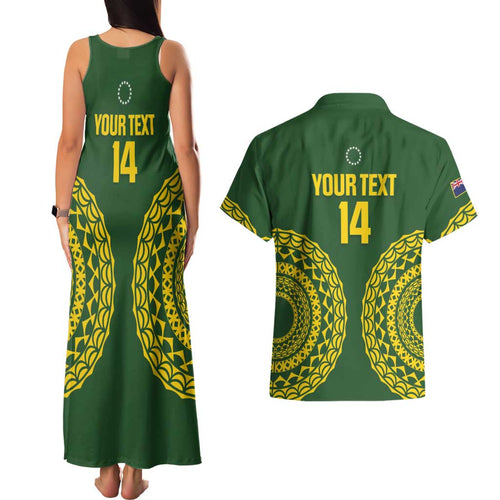 Custom Avaiki Cook Islands Rugby Couples Matching Tank Maxi Dress and Hawaiian Shirt Kuki Airani Tatau Green - Aussie Hoodie