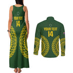 Custom Avaiki Cook Islands Rugby Couples Matching Tank Maxi Dress and Long Sleeve Button Shirt Kuki Airani Tatau Green - Aussie Hoodie