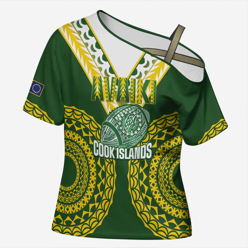 Custom Avaiki Cook Islands Rugby Cross Shoulder Shirt Kuki Airani Tatau Green - Aussie Hoodie