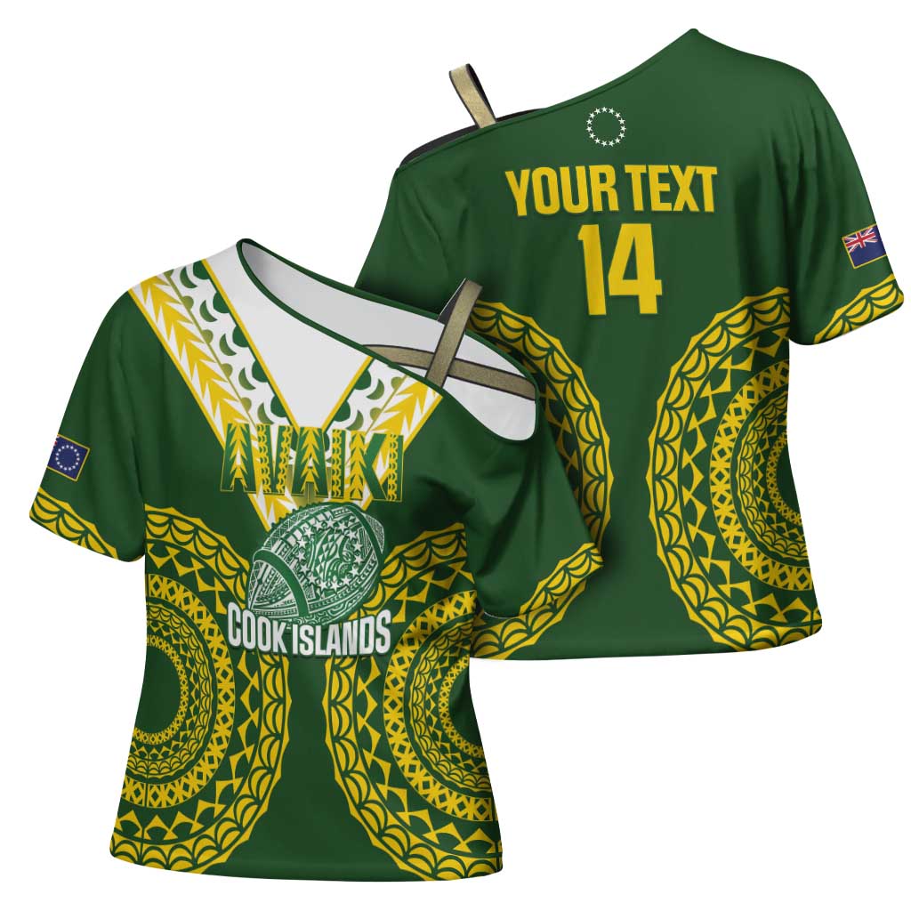 Custom Avaiki Cook Islands Rugby Cross Shoulder Shirt Kuki Airani Tatau Green - Aussie Hoodie