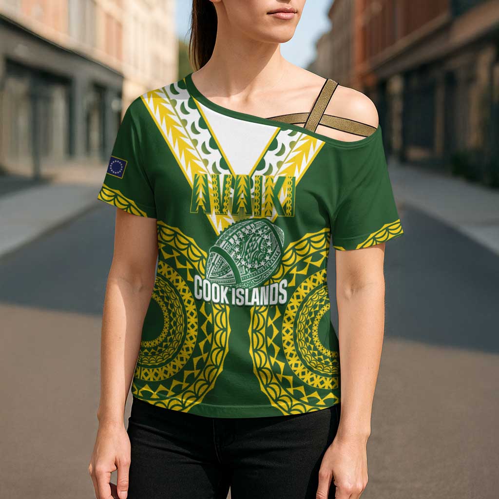 Custom Avaiki Cook Islands Rugby Cross Shoulder Shirt Kuki Airani Tatau Green - Aussie Hoodie