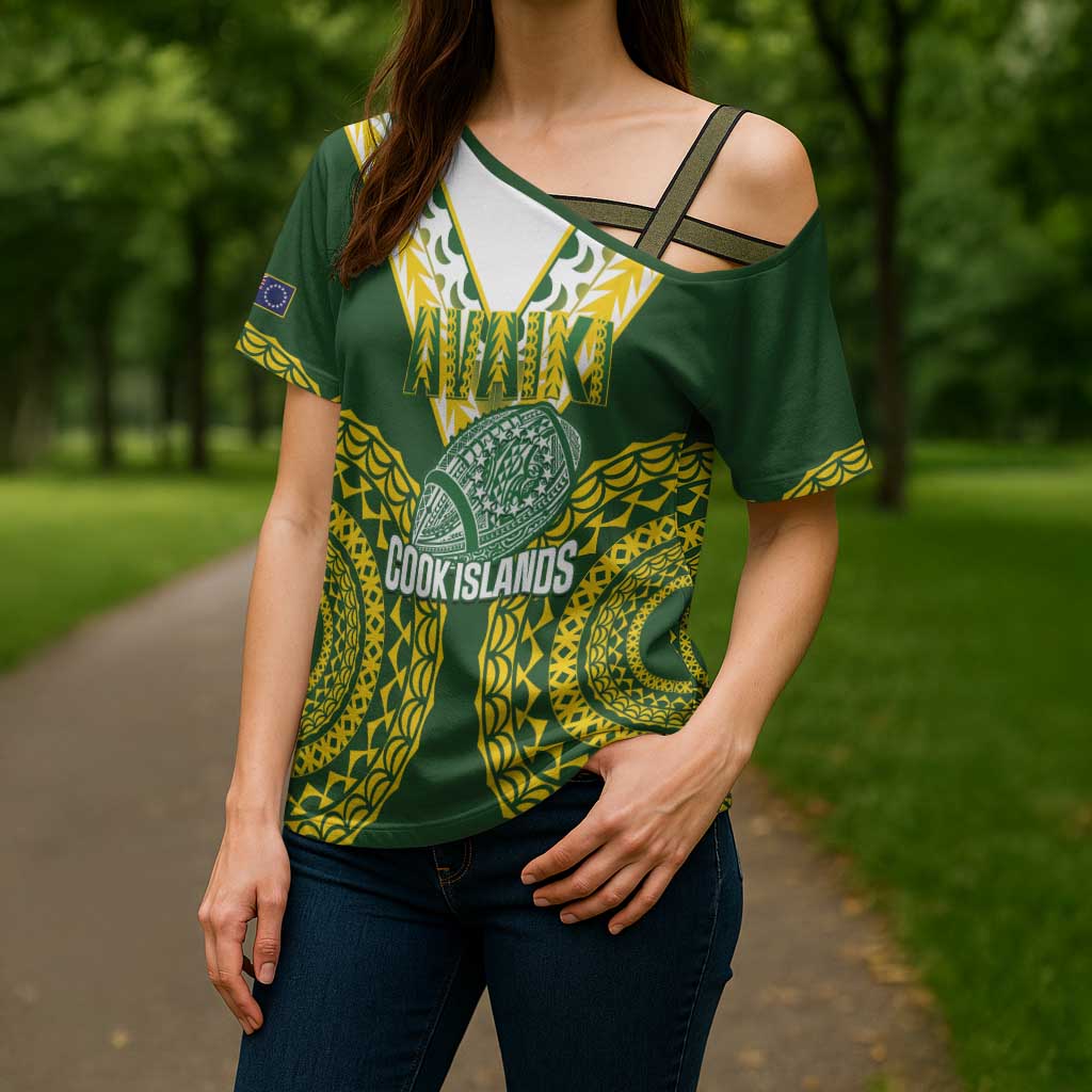 Custom Avaiki Cook Islands Rugby Cross Shoulder Shirt Kuki Airani Tatau Green - Aussie Hoodie