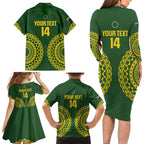 Custom Avaiki Cook Islands Rugby Family Matching Long Sleeve Bodycon Dress and Hawaiian Shirt Kuki Airani Tatau Green - Aussie Hoodie