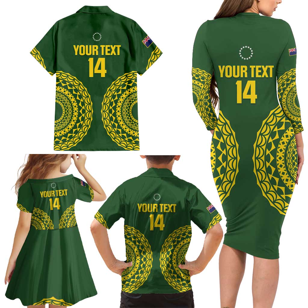 Custom Avaiki Cook Islands Rugby Family Matching Long Sleeve Bodycon Dress and Hawaiian Shirt Kuki Airani Tatau Green - Aussie Hoodie