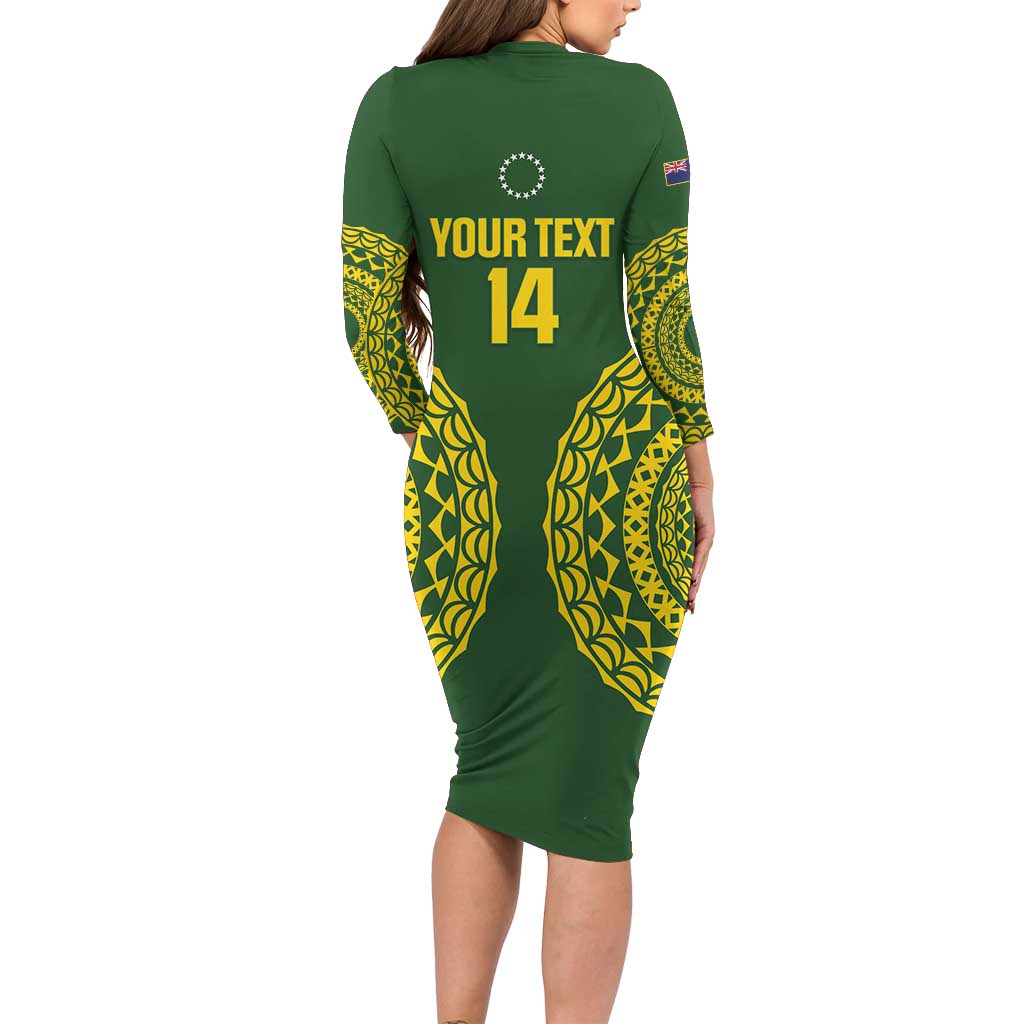 Custom Avaiki Cook Islands Rugby Family Matching Long Sleeve Bodycon Dress and Hawaiian Shirt Kuki Airani Tatau Green - Aussie Hoodie