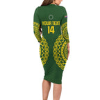 Custom Avaiki Cook Islands Rugby Family Matching Long Sleeve Bodycon Dress and Hawaiian Shirt Kuki Airani Tatau Green - Aussie Hoodie