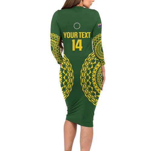 Custom Avaiki Cook Islands Rugby Family Matching Long Sleeve Bodycon Dress and Hawaiian Shirt Kuki Airani Tatau Green - Aussie Hoodie