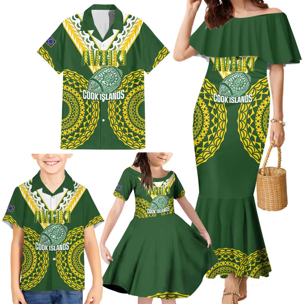 Custom Avaiki Cook Islands Rugby Family Matching Mermaid Dress and Hawaiian Shirt Kuki Airani Tatau Green - Aussie Hoodie