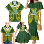 Custom Avaiki Cook Islands Rugby Family Matching Mermaid Dress and Hawaiian Shirt Kuki Airani Tatau Green - Aussie Hoodie