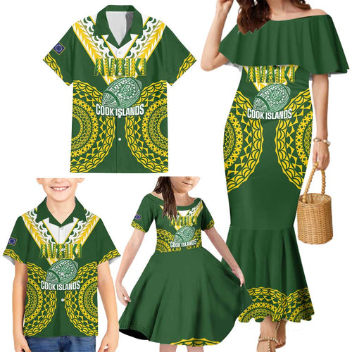Custom Avaiki Cook Islands Rugby Family Matching Mermaid Dress and Hawaiian Shirt Kuki Airani Tatau Green - Aussie Hoodie