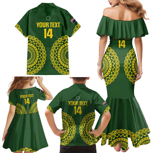 Custom Avaiki Cook Islands Rugby Family Matching Mermaid Dress and Hawaiian Shirt Kuki Airani Tatau Green - Aussie Hoodie