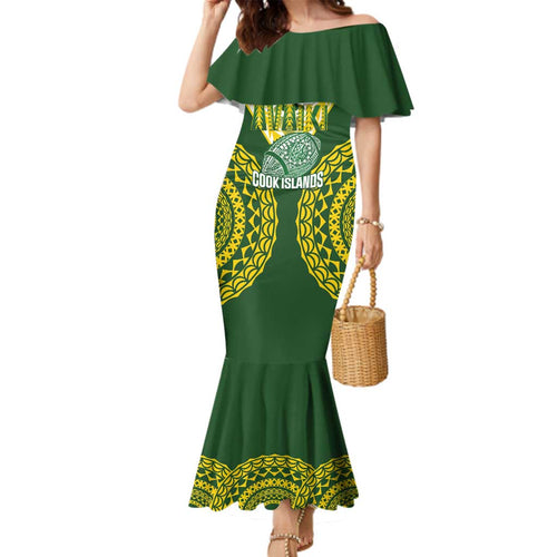 Custom Avaiki Cook Islands Rugby Family Matching Mermaid Dress and Hawaiian Shirt Kuki Airani Tatau Green - Aussie Hoodie