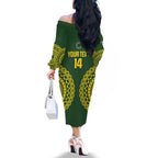 Custom Avaiki Cook Islands Rugby Family Matching Off The Shoulder Long Sleeve Dress and Hawaiian Shirt Kuki Airani Tatau Green - Aussie Hoodie