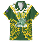 Custom Avaiki Cook Islands Rugby Family Matching Off Shoulder Maxi Dress and Hawaiian Shirt Kuki Airani Tatau Green - Aussie Hoodie