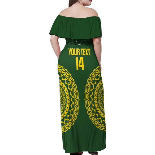 Custom Avaiki Cook Islands Rugby Family Matching Off Shoulder Maxi Dress and Hawaiian Shirt Kuki Airani Tatau Green - Aussie Hoodie