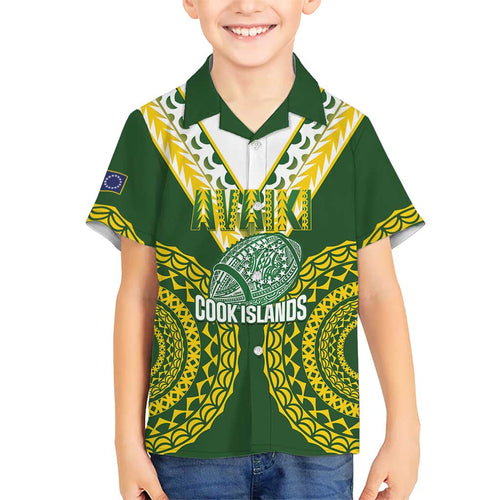 Custom Avaiki Cook Islands Rugby Family Matching Off Shoulder Maxi Dress and Hawaiian Shirt Kuki Airani Tatau Green - Aussie Hoodie