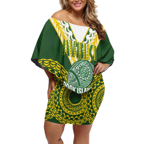 Custom Avaiki Cook Islands Rugby Family Matching Off Shoulder Short Dress and Hawaiian Shirt Kuki Airani Tatau Green - Aussie Hoodie