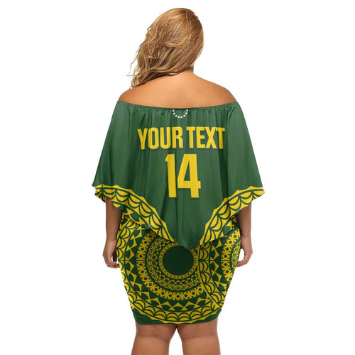 Custom Avaiki Cook Islands Rugby Family Matching Off Shoulder Short Dress and Hawaiian Shirt Kuki Airani Tatau Green - Aussie Hoodie