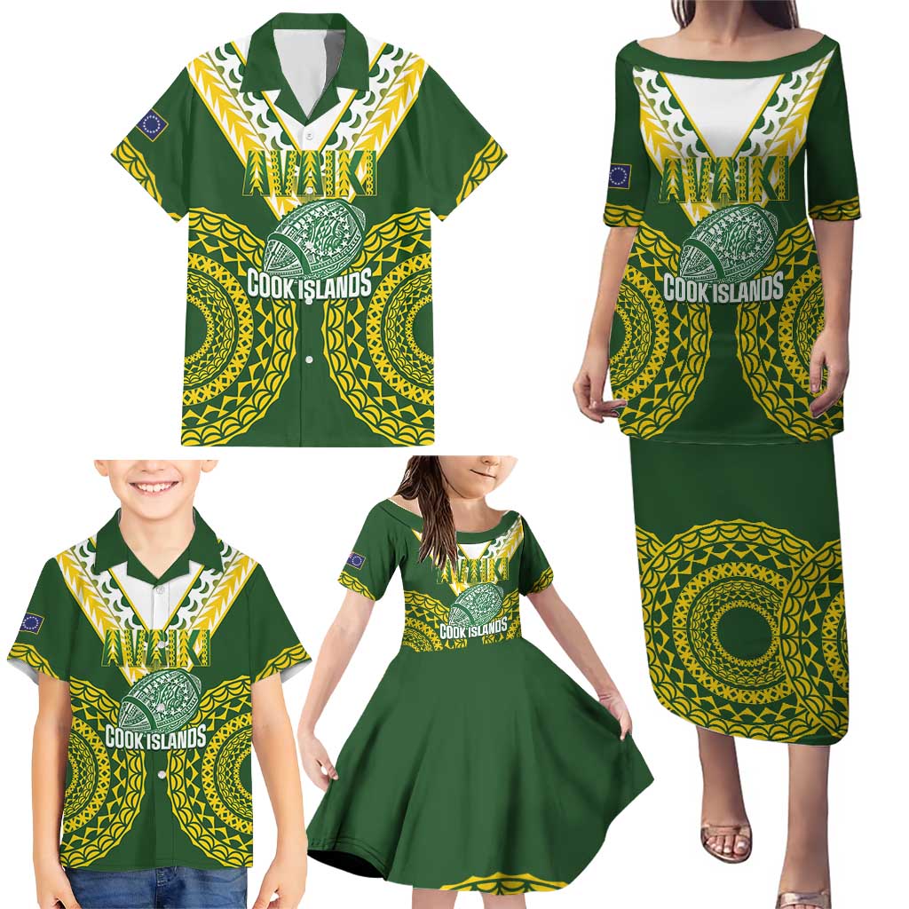 Custom Avaiki Cook Islands Rugby Family Matching Puletasi and Hawaiian Shirt Kuki Airani Tatau Green - Aussie Hoodie