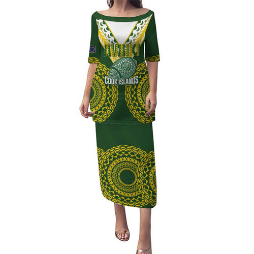Custom Avaiki Cook Islands Rugby Family Matching Puletasi and Hawaiian Shirt Kuki Airani Tatau Green - Aussie Hoodie