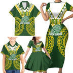 Custom Avaiki Cook Islands Rugby Family Matching Short Sleeve Bodycon Dress and Hawaiian Shirt Kuki Airani Tatau Green - Aussie Hoodie