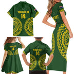 Custom Avaiki Cook Islands Rugby Family Matching Short Sleeve Bodycon Dress and Hawaiian Shirt Kuki Airani Tatau Green - Aussie Hoodie