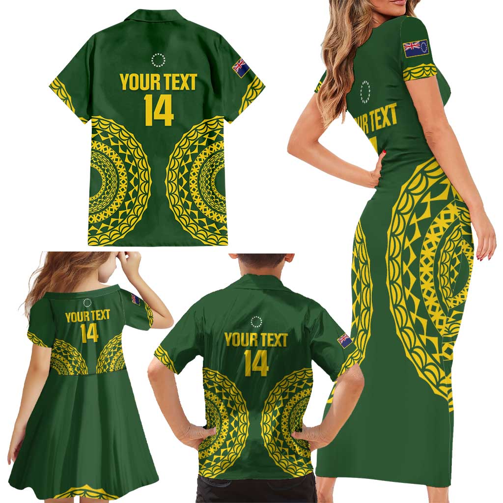 Custom Avaiki Cook Islands Rugby Family Matching Short Sleeve Bodycon Dress and Hawaiian Shirt Kuki Airani Tatau Green - Aussie Hoodie