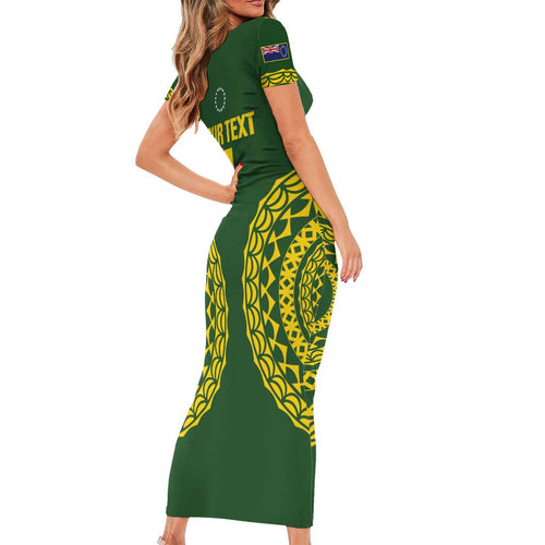 Custom Avaiki Cook Islands Rugby Family Matching Short Sleeve Bodycon Dress and Hawaiian Shirt Kuki Airani Tatau Green - Aussie Hoodie