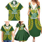 Custom Avaiki Cook Islands Rugby Family Matching Summer Maxi Dress and Hawaiian Shirt Kuki Airani Tatau Green - Aussie Hoodie