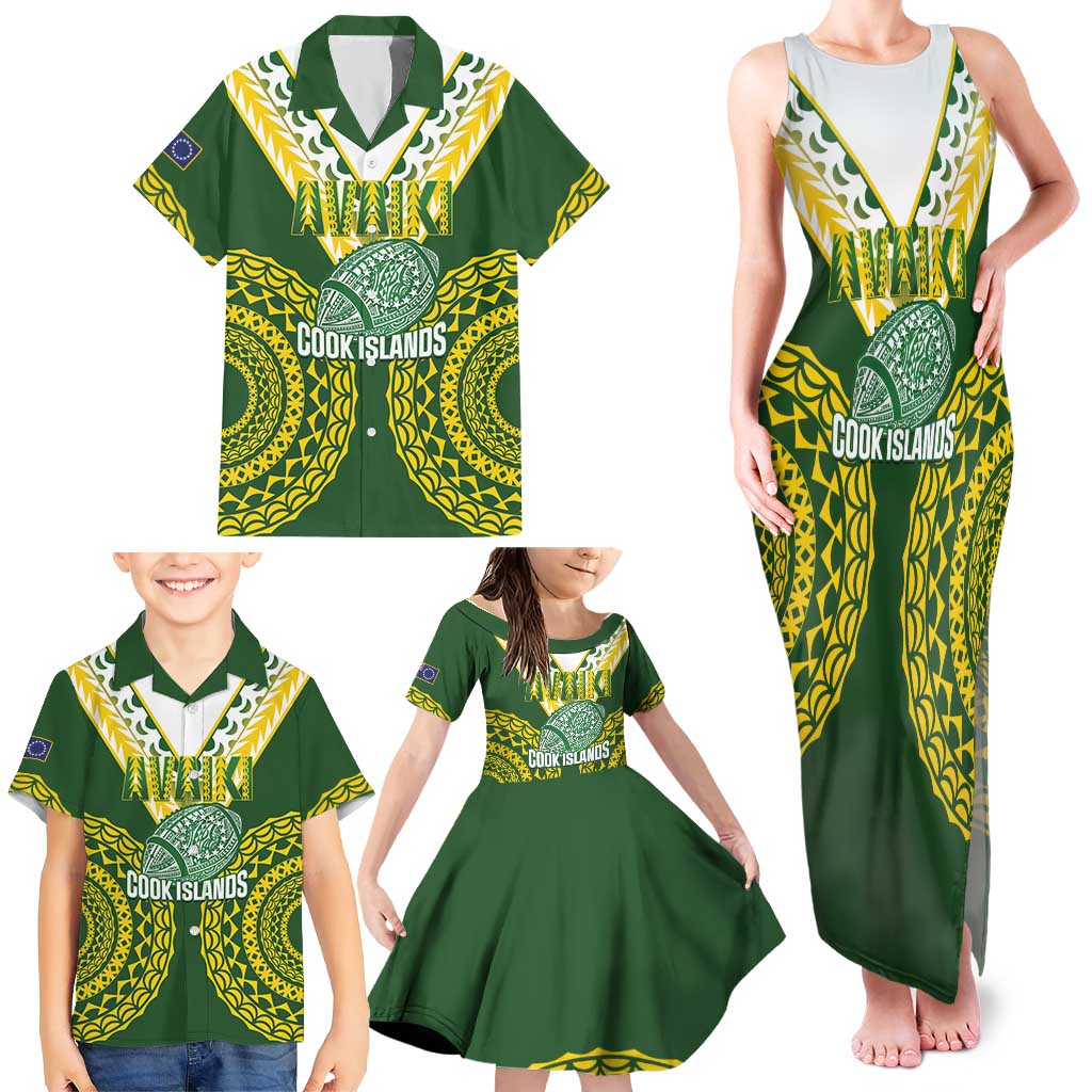Custom Avaiki Cook Islands Rugby Family Matching Tank Maxi Dress and Hawaiian Shirt Kuki Airani Tatau Green - Aussie Hoodie