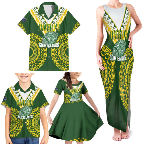 Custom Avaiki Cook Islands Rugby Family Matching Tank Maxi Dress and Hawaiian Shirt Kuki Airani Tatau Green - Aussie Hoodie