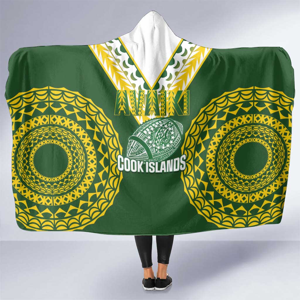 Avaiki Cook Islands Rugby Hooded Blanket Kuki Airani Tatau Green - Aussie Hoodie