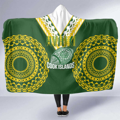 Avaiki Cook Islands Rugby Hooded Blanket Kuki Airani Tatau Green - Aussie Hoodie