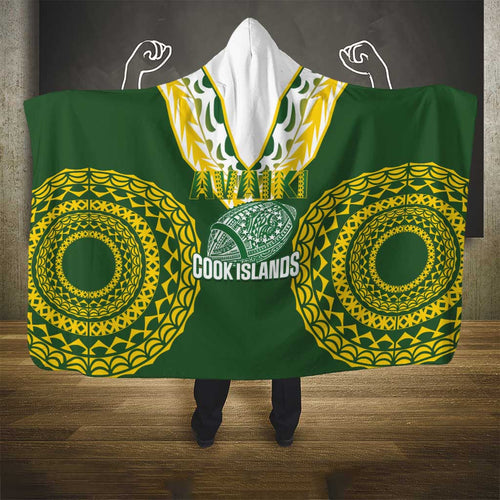 Avaiki Cook Islands Rugby Hooded Blanket Kuki Airani Tatau Green - Aussie Hoodie