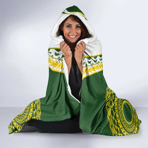 Avaiki Cook Islands Rugby Hooded Blanket Kuki Airani Tatau Green - Aussie Hoodie