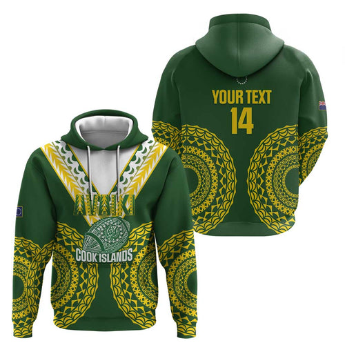 Custom Avaiki Cook Islands Rugby Hoodie Kuki Airani Tatau Green - Aussie Hoodie