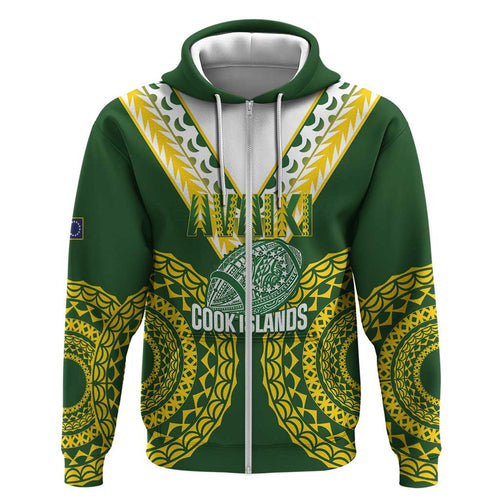 Custom Avaiki Cook Islands Rugby Hoodie Kuki Airani Tatau Green - Aussie Hoodie
