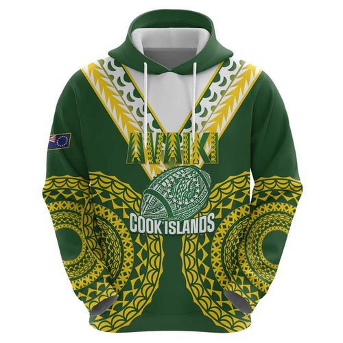 Custom Avaiki Cook Islands Rugby Hoodie Kuki Airani Tatau Green - Aussie Hoodie