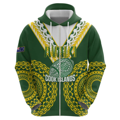 Custom Avaiki Cook Islands Rugby Hoodie Kuki Airani Tatau Green - Aussie Hoodie