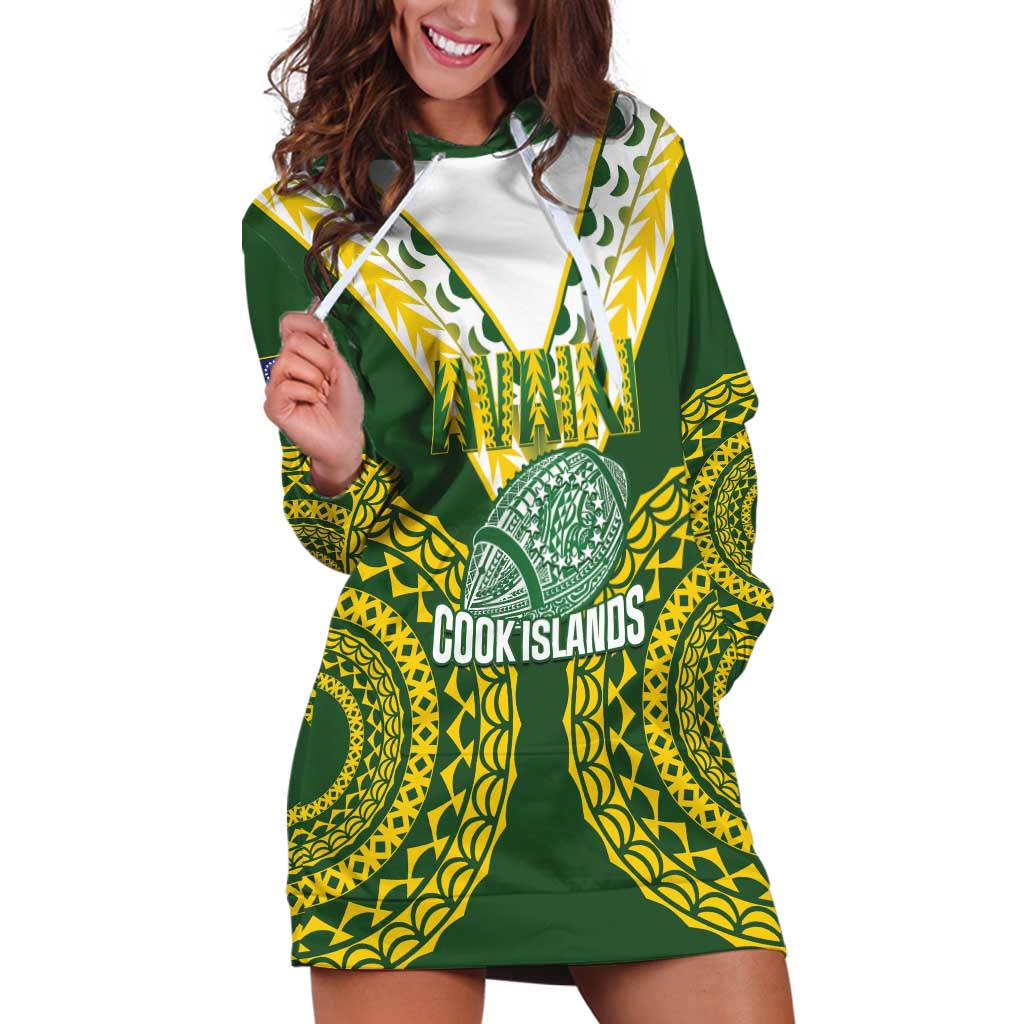 Custom Avaiki Cook Islands Rugby Hoodie Dress Kuki Airani Tatau Green - Aussie Hoodie