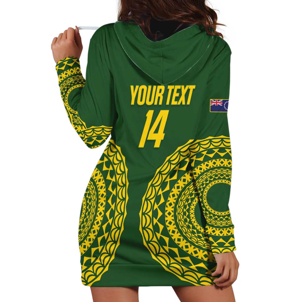 Custom Avaiki Cook Islands Rugby Hoodie Dress Kuki Airani Tatau Green - Aussie Hoodie