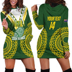 Custom Avaiki Cook Islands Rugby Hoodie Dress Kuki Airani Tatau Green - Aussie Hoodie