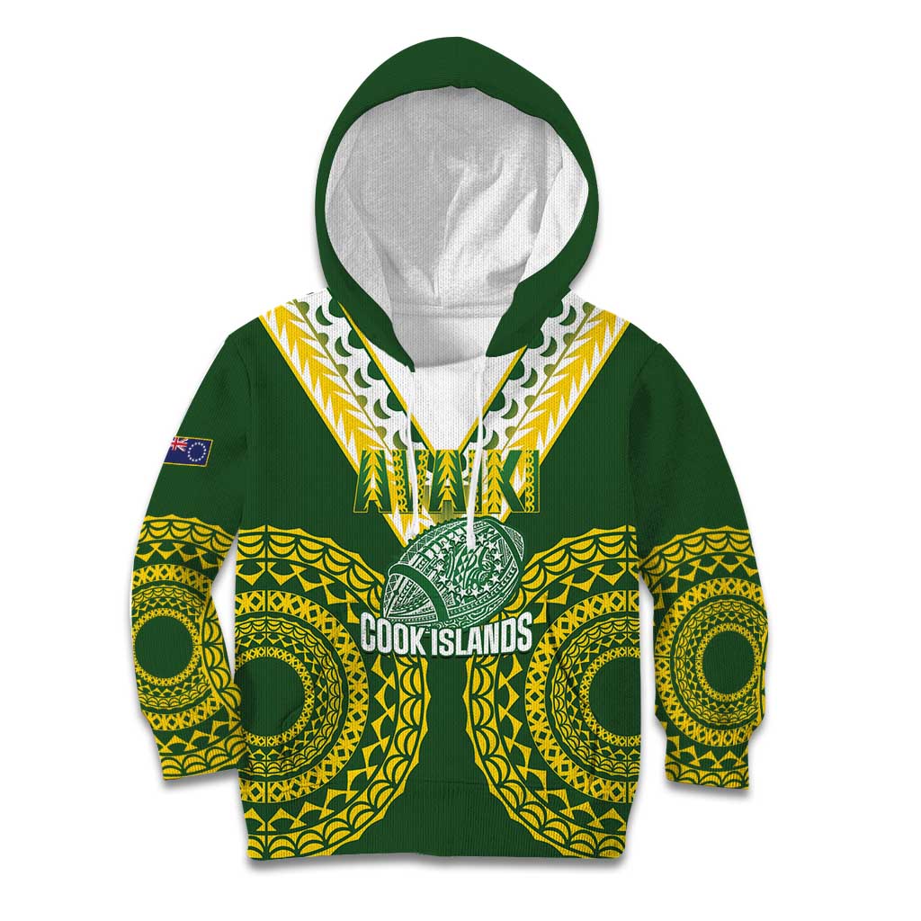 Custom Avaiki Cook Islands Rugby Kid Hoodie Kuki Airani Tatau Green - Aussie Hoodie