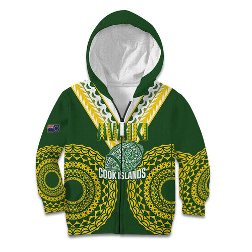 Custom Avaiki Cook Islands Rugby Kid Hoodie Kuki Airani Tatau Green - Aussie Hoodie