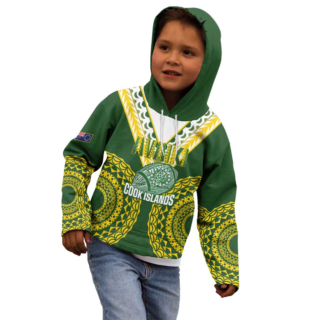Custom Avaiki Cook Islands Rugby Kid Hoodie Kuki Airani Tatau Green - Aussie Hoodie