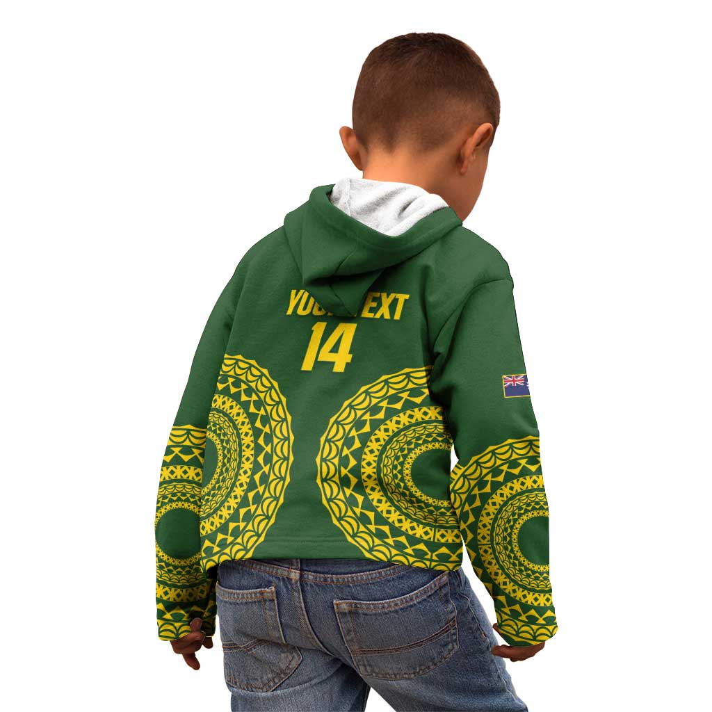 Custom Avaiki Cook Islands Rugby Kid Hoodie Kuki Airani Tatau Green - Aussie Hoodie