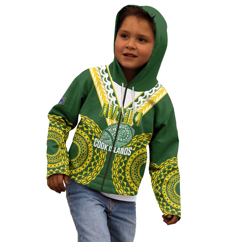 Custom Avaiki Cook Islands Rugby Kid Hoodie Kuki Airani Tatau Green - Aussie Hoodie