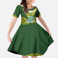 Custom Avaiki Cook Islands Rugby Kid Short Sleeve Dress Kuki Airani Tatau Green - Aussie Hoodie